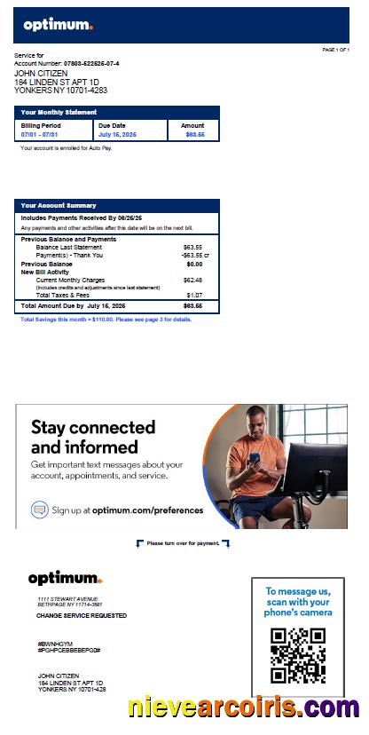 USA Optimum utility bill, version 2